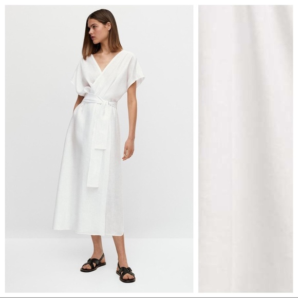 【Massimo Dutti】100% linen midi dress with frayed trims 100% linen midi dress with frayed trims · Chocolate · Caps